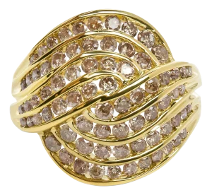 10K Yellow Gold 2.0 Cttw Channel Set Diamond Cocktail Swirl Band Ring (K-L Color, I1-I2 Clarity) - Ring Size 7