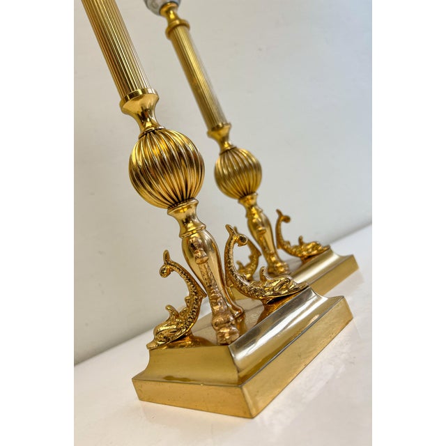 Gold Golden Brass Dolphin Koi Fish Table Lamps, 1960s, Set of 2 For Sale - Image 8 of 17