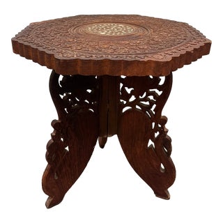 Early 20th Century Anglo-Indian Handcarved Fold Away Side Table For Sale