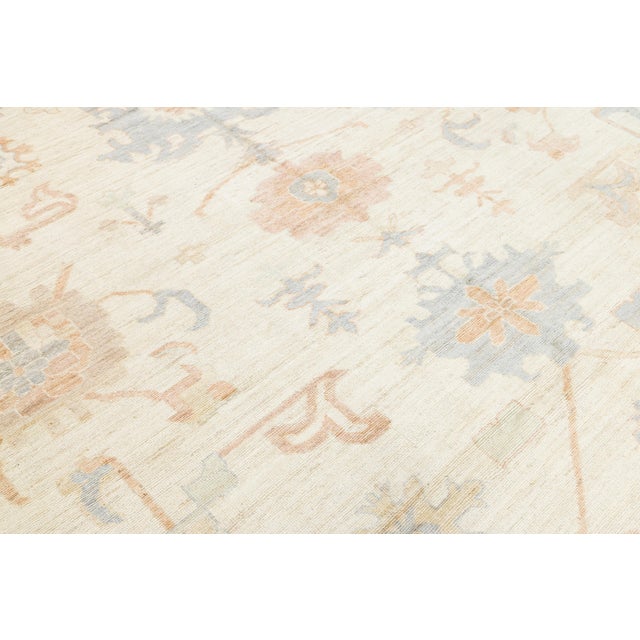 12x15 Serene Ivory & Pastel Modern Oushak Style Handmade Wool Rug For Sale - Image 12 of 12