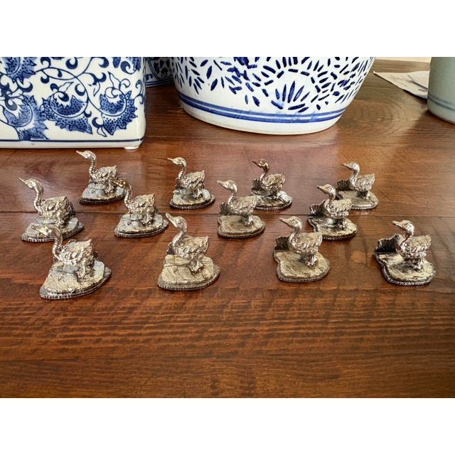 Metal Vintage 1975 Metzke Pewter Duck Place Card Holders – Original Boxes - Set of 12 for Palm Beach Regency, Hollywood Regency, Dinner Party Accent For Sale - Image 7 of 12