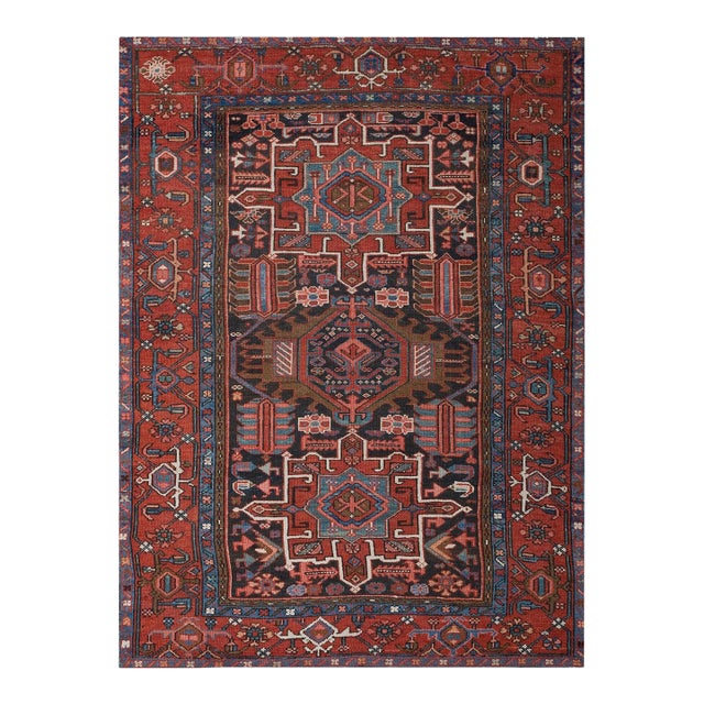 1930s Blue Navy Medallion Antique n.w. Persian Karajeh Rug 4'6" X 6' Handknotted Wool Carpet For Sale