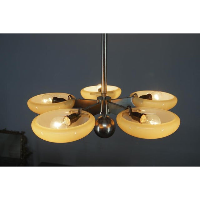Gold Art Deco Functionalist Nickel-Plated Chandelier, 1930s For Sale - Image 8 of 18