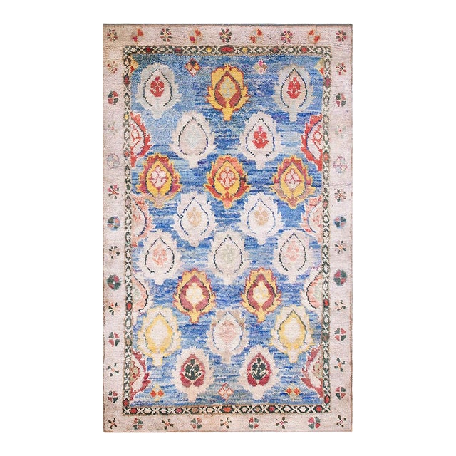 1920s Ivory Geometric Tribal Antique Cotton Agra Rug 4'2" X 6'9" Handknotted Carpet For Sale