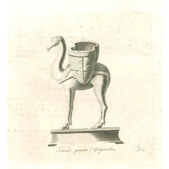 Ancient roman statue, from the series "antiquities of herculaneum", is an original etching on paper realized by anonymous...