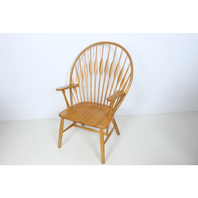 1970s Vintage Hans Wegner Style Ash Peacock Arm Chair For Sale - Image 10 of 13