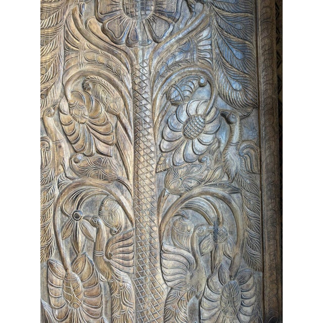 Hand-Carved Tree of Life Wood Door Panel With Birds & Sunflowers | Rustic Architectural Wall 84x36 For Sale - Image 4 of 7