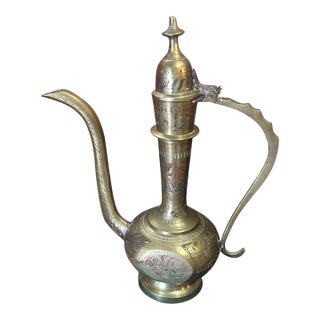 Vintage Brass Etched Teapot For Sale