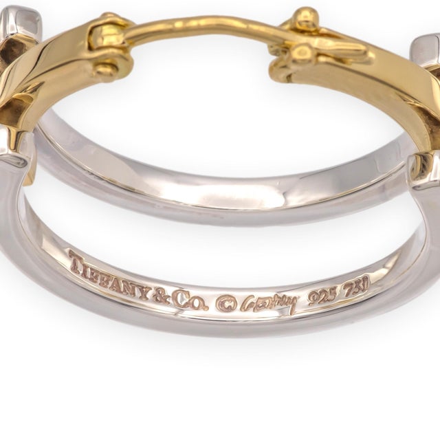 Mid-Century Modern Vintage Tiffany & Co. Frank Gehry Axis Hoop Earrings 18k Gold & Sterling Silver, A Pair For Sale - Image 3 of 9