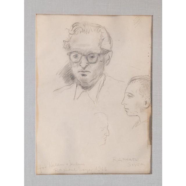 Paper Mid-Century Pencil Sketch Study by Raphael Soyer With Inscription 1966 For Sale - Image 7 of 12
