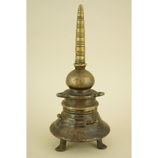 Antique Indian Dawat Bronze Inkwell in the Shape of a Stupa Pagoda, India, 19th Century For Sale - Image 5 of 18