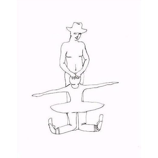 Original Fine Art Drawing by Carla Gannis, Cowboy and Ballerina, 2002 For Sale