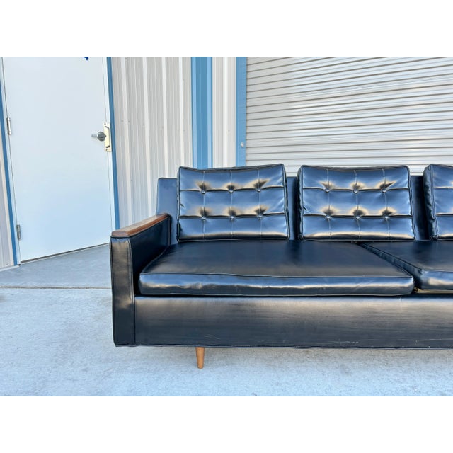 Mid-Century Modern Mid Century Walnut & Vinyl Sofa For Sale - Image 3 of 12