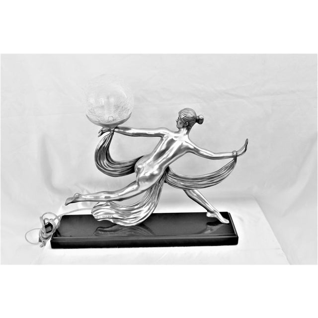 1990s Art Deco Nude Lamp/after A.Ouline Silvered Bronze For Sale - Image 18 of 18