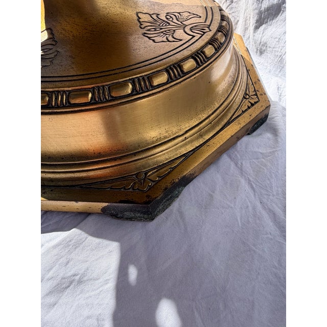 Vintage Hollywood Regency Gilt Metal Orb Pedestal Coffee Table With Glass Top – 24” For Sale - Image 4 of 14