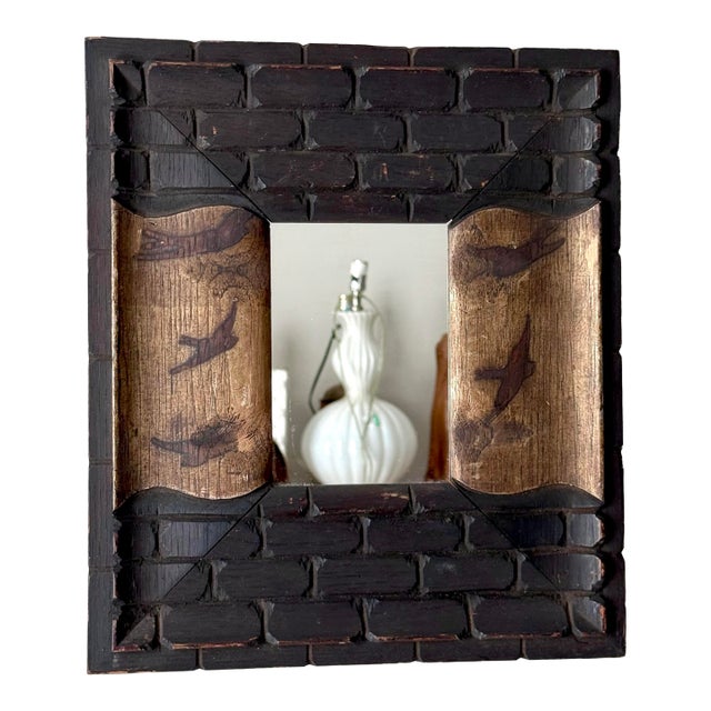 Mid 20th Century Chinoiserie Carved Wood Bird Accent Mirror For Sale