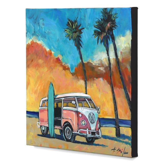 Figurative Sunset Vw Van - Original California Beach Acrylic Painting on Canvas by Kathleen Keifer For Sale - Image 3 of 9