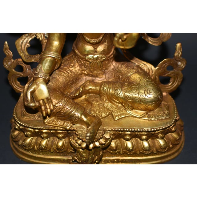 Gold Gilt Bronze Tibetan Green Tara Statue For Sale - Image 8 of 13