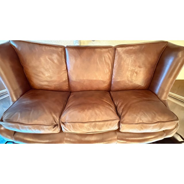 Wood Hancock & Moore Brown (Portfolio Tobacco)Leather Sofa With Nailhead Trim and Turned Bun Feet For Sale - Image 7 of 11