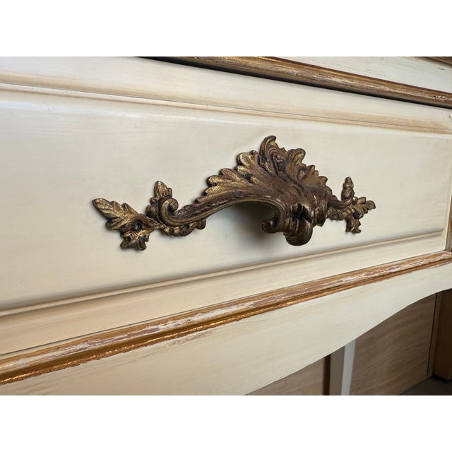 20th Century French White Painted Table Console With Green Marble Top For Sale - Image 14 of 16