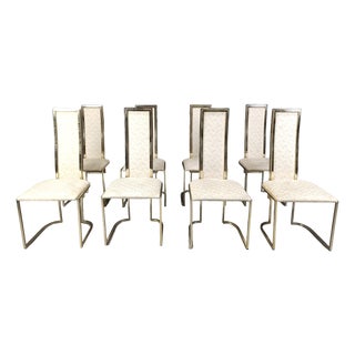 Vintage Brass Dining Chairs attributed to Belgo Chrom / Dewulf Selection, 1970s, Set of 8 For Sale