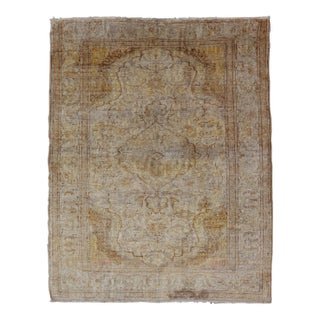Silk Turkish Sivas Rug in Shades of Ivory, Brown and Yellow For Sale
