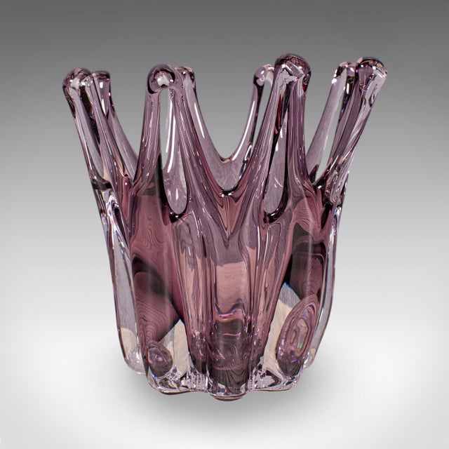 This is a vintage starburst display bowl. A Czech, Bohemian art glass dish, darting to the mid 20th century, circa 1960....
