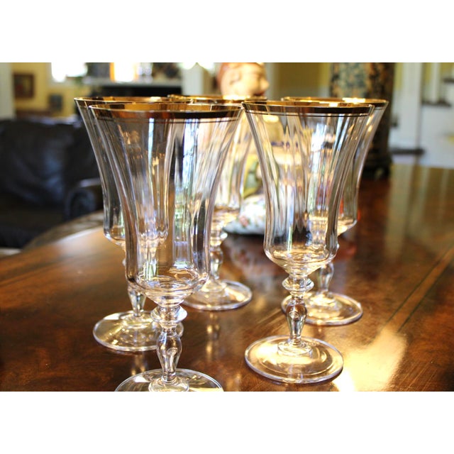 Mid-Century Modern 1990s Mikasa Jamestown Gold Trim Crystal Iced Tea Glasses Goblets - Set of 5 For Sale - Image 3 of 6