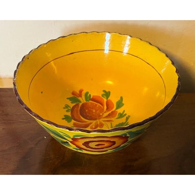 Canary Yellow Antique Early 19th Century English Staffordshire Canary Yellow Bowl With Hand Painted Roses For Sale - Image 8 of 12