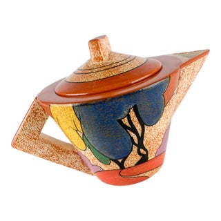 Vintage Art Deco Pottery Clarice Cliff Mma 1993 Autumn Trees Teapot Hand Painted For Sale