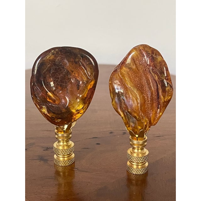 Contemporary Natural Baltic Amber Lamp Finials Pair For Sale - Image 3 of 3