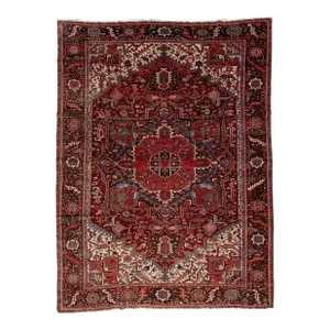 1930s Vintage Persian Heriz Red Handmade Medallion Wool Rug