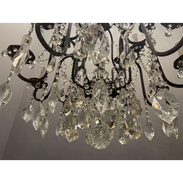 Large Wrought Iron Crystal Chandelier, 1920s For Sale - Image 4 of 13