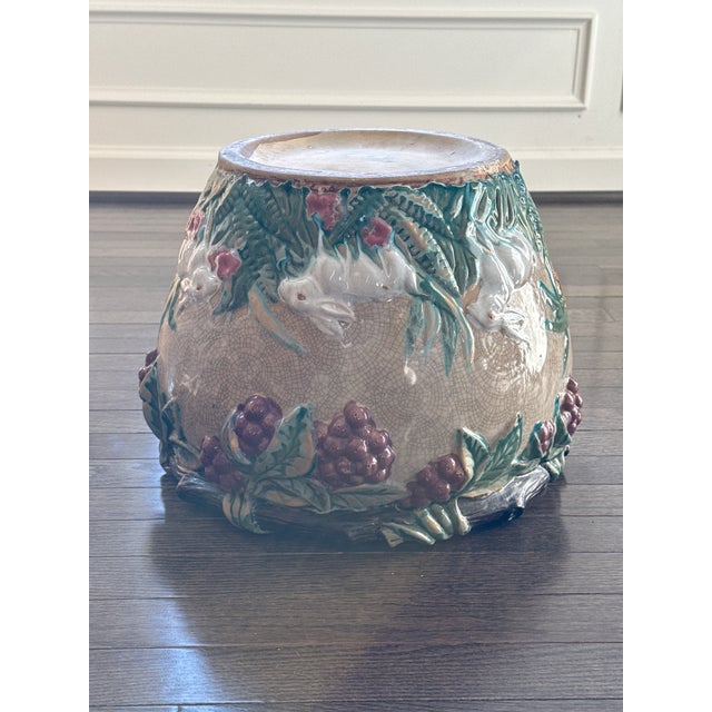 1980s Majolica Style Rabbits and Grapevine Planter For Sale - Image 10 of 10