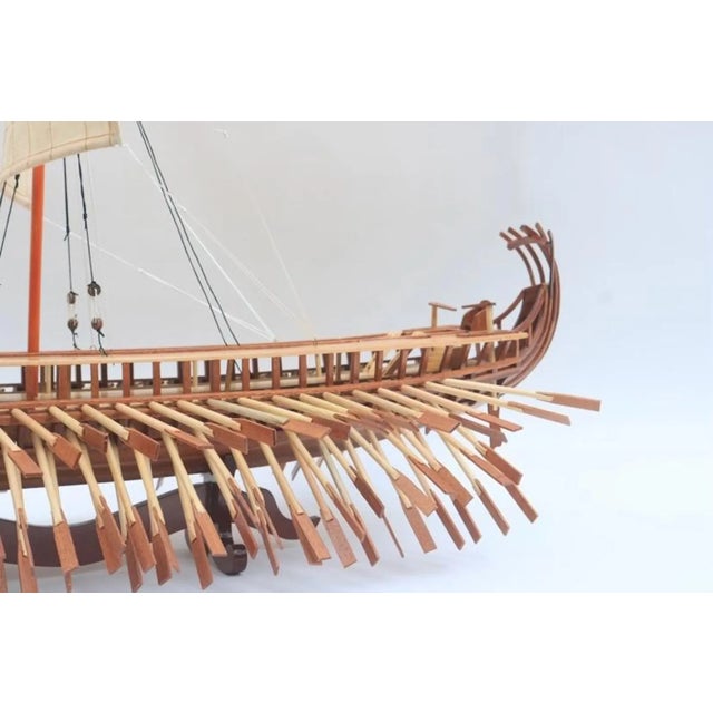 Chestnut Handcrafted Ancient Greek Trireme Ship Model – Museum-Quality Wooden Galley for Historical Decor For Sale - Image 8 of 14