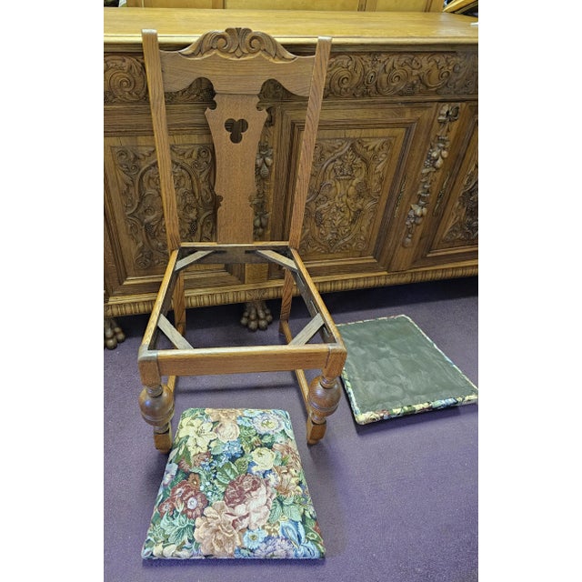 Antique 1920s Brutalist Oak Dining Chairs Restored Set of 8 For Sale - Image 12 of 12