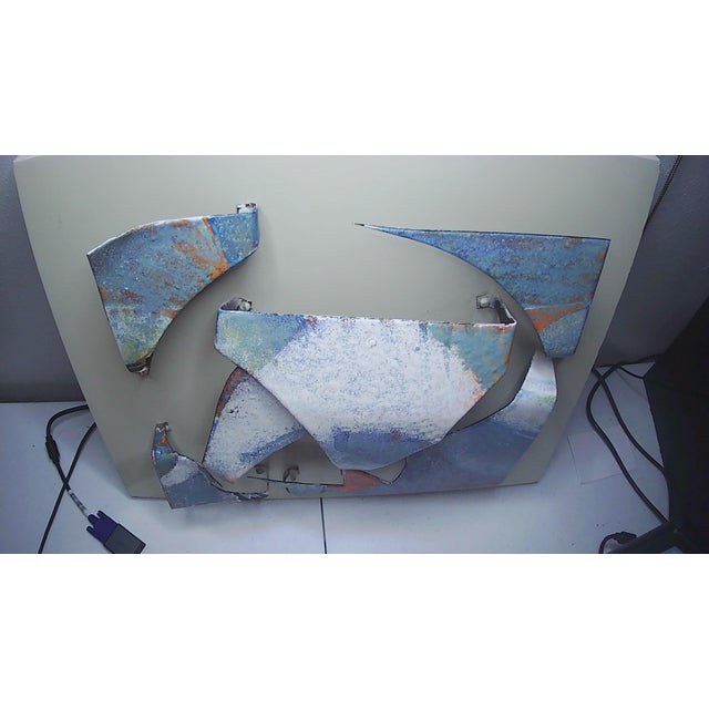 Unique 3-D Brutalist MCM Metal Wall Art Collage Mounted on Wood Frame, Signed For Sale In Salt Lake City - Image 6 of 17