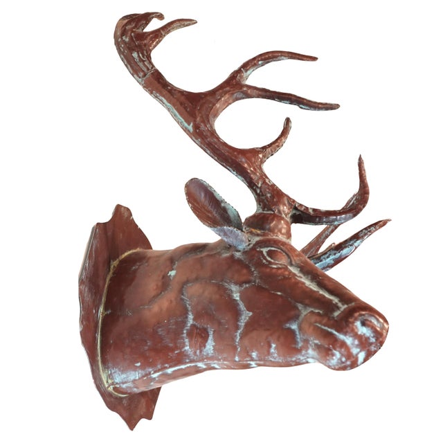 1980s Vintage Wall Mounted Patinated Copper Elk Bust For Sale - Image 5 of 5