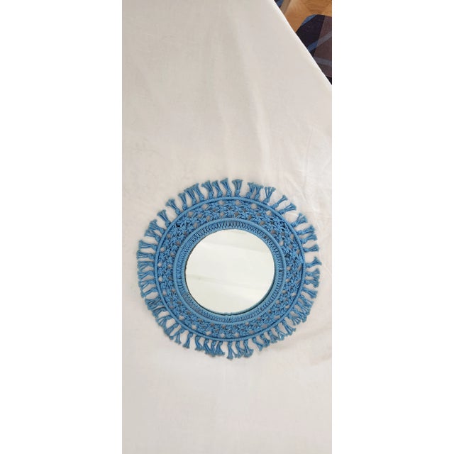 1960s Blue Macrame Round Mirror For Sale - Image 10 of 12