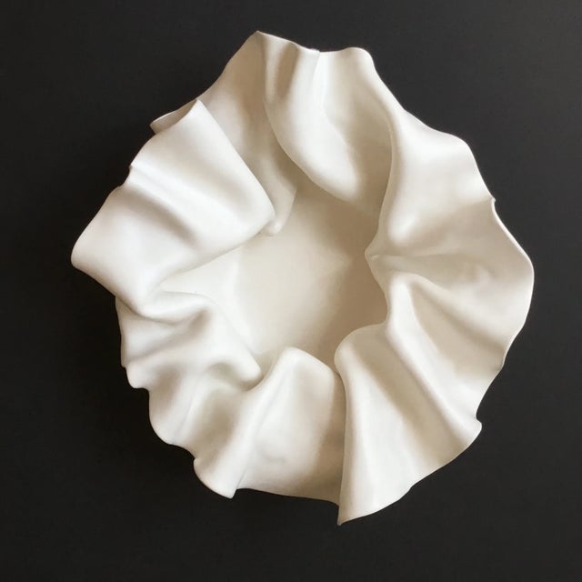 Contemporary White Bonnet Ruffled Organic Asymmetrical Handkerchief Bowl For Sale - Image 3 of 15