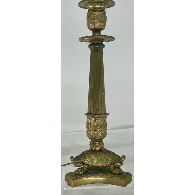 Pair of Louis-Philippe Bronze Candlestick Lamps, 19th Century For Sale - Image 4 of 11