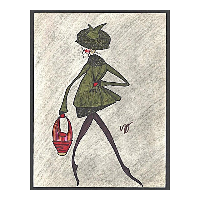 C1980s French Fashion Drawing, Whimsical For Sale