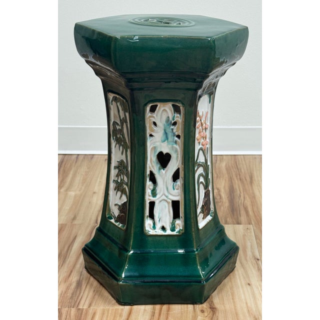 Vintage Majolica Style Green Garden Stool For Sale - Image 9 of 9
