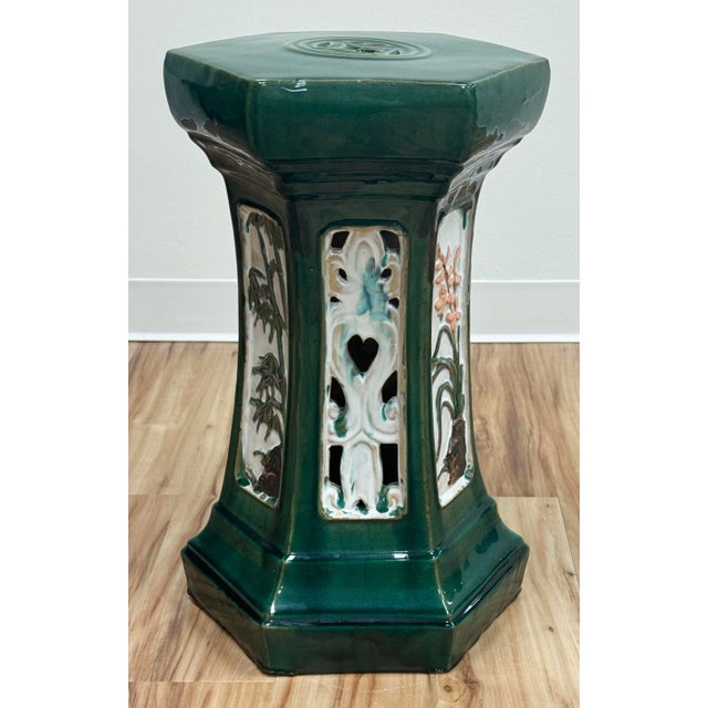 Vintage Majolica Style Green Glazed Garden Stool For Sale - Image 9 of 9