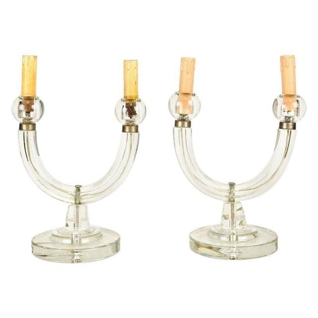 1950s Vintage Italian Glass Candleholder Lamps, 1950s, Set of 2 For Sale - Image 5 of 5