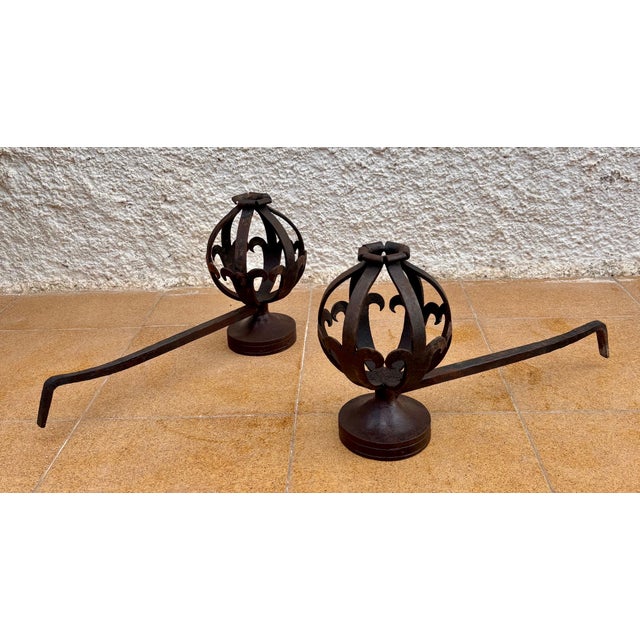 Pair of Spanish Forged-Iron Basket Andirons, circa 1900 For Sale - Image 15 of 15