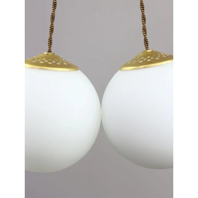 Goldenrod Mid-Century Italian Brass & Opaline Cluster of Lamps For Sale - Image 8 of 18