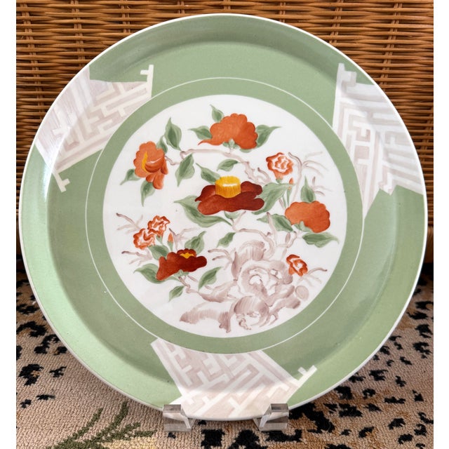 Large Tiffany & Co Le Tallec serving platter. Hand painted Celadon green with bright red and orange poppies, white...