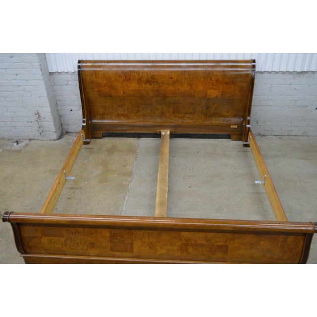 Traditional Henredon Charles X Empire King Size Burlwood Sleigh Bed For Sale - Image 3 of 17