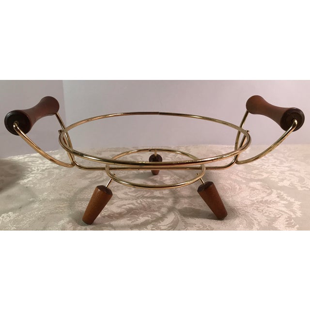 MidCentury Modern Brass & Wood Casserole Stand Chairish